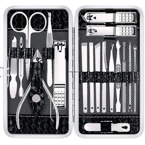 New Stainless Steel Manicure Set in Black Case
